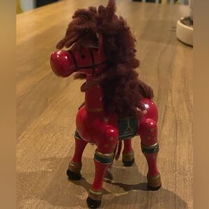 Vintage Red Wooden Horse Christmas Ornament